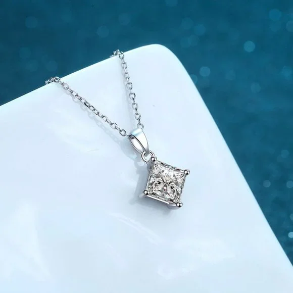 Certified 1ct. t.w. Moissanite Diamond Princess Cut Necklace NEW